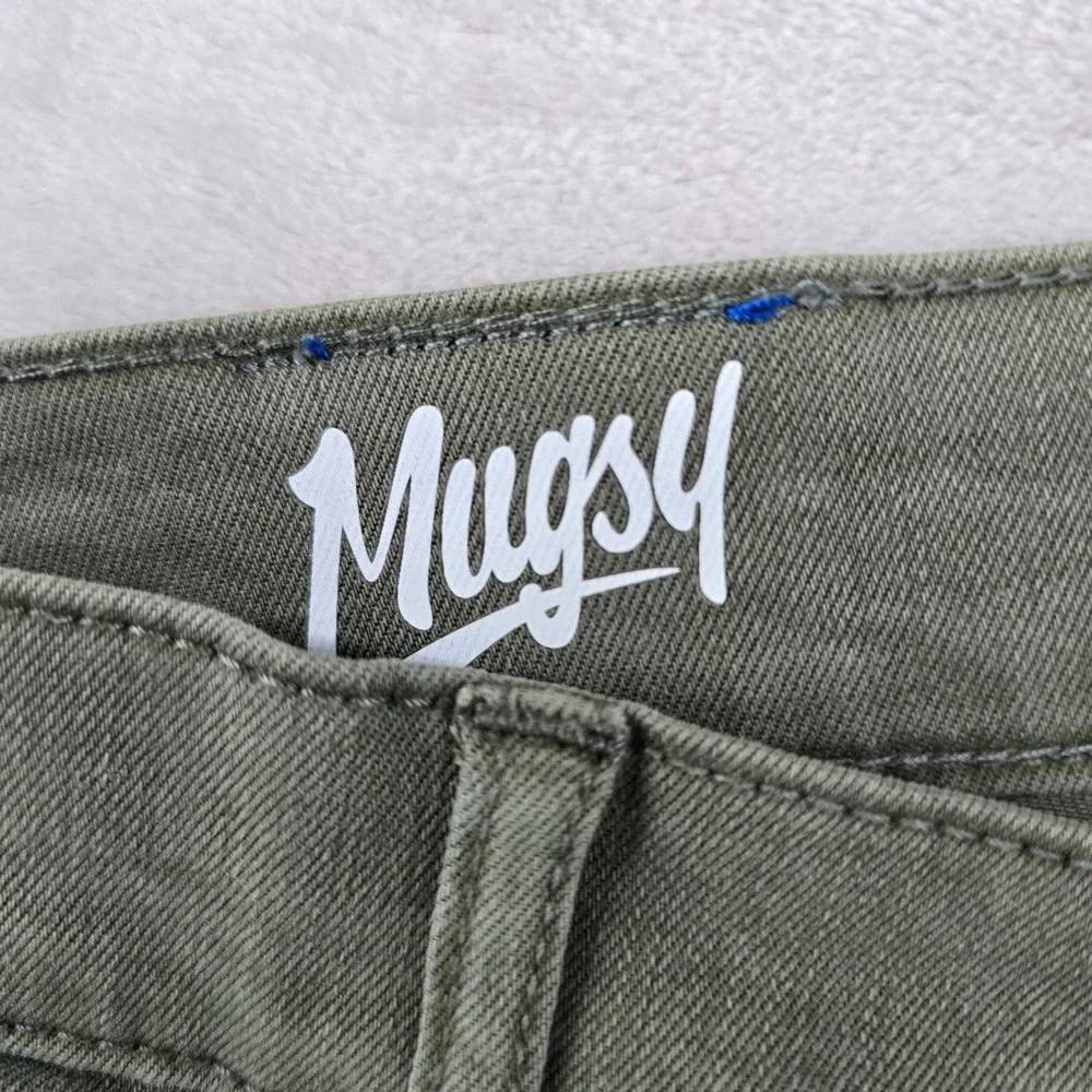 Mugsy Hydes Pants Mens 35x34 Olive Green FLX8NHG Stretch Chino Slim Straight**